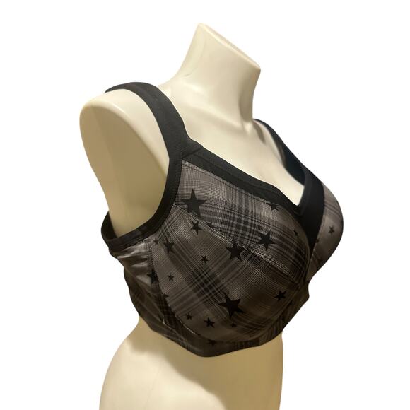 Torrid Active 48B Star Print Sports Bra – Gray Black Plaid Power Mesh Support - Picture 2 of 11